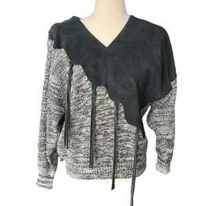 Vintage Suede Leather Pioneer Wear Sweater Tassels Western Grey Heather Sz Small